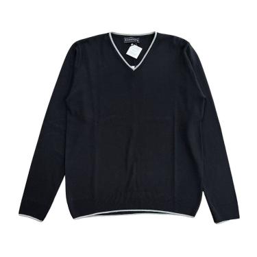 Imagem de Blusa Tricot Masculina Preta Suéter Gola V Inverno Tamanho P Malharia Star