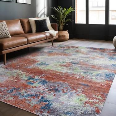 Imagem de LuuL Home Tapetes laváveis à máquina, 20 x 25 cm, moderno, abstrato, antiderrapante, base de borracha, tapete macio para sala de estar, fácil de limpar, cozinha para quarto, tapete interno (tijolo -