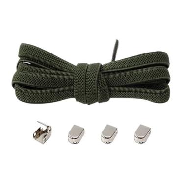 Imagem de No Tie Shoelaces Metal Buckles Elastic For Sneakers One Size Fits All Adult Kids Laces Lazy Sport Rubber Shoestrings(Army green)