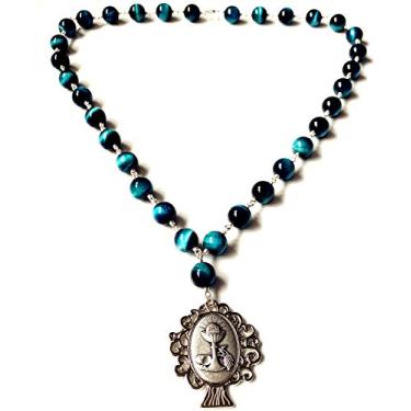 Imagem de elegantmedical Colar feito à mão com 10 mm de pavão bule olho de tigre da medalha do sacramento abençoado da eucaristia, Peltre, Olhos de tigre