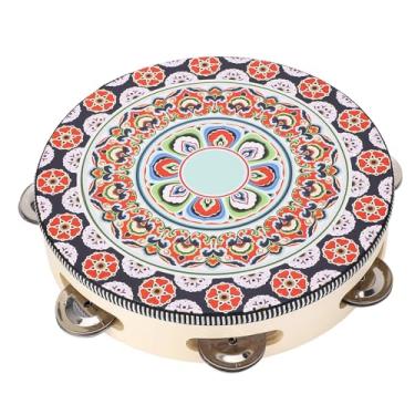 Imagem de Pandeiro de Madeira Portátil, Pandeiro Resistente Compacto de 8 Polegadas Requintadamente Trabalhado para Entretenimento (Flor vermelha)