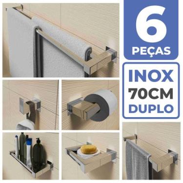 Imagem de Kit Acessórios Banheiro Lavabo 6 Peças Aço Inox 304 Q6D - PERFIL CASA