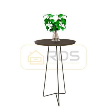 Imagem de Mesa de Canto Apoio Lateral Redonda Sala Pés de Aço Preto - RDS Metalú