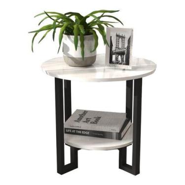 Imagem de Mesa Lateral 2 Tampos Pés Preto - Branco - RDS