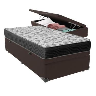 Imagem de Cama Box Baú Solteiro Marrom e Colchão ISO 100 D33 Ortobom