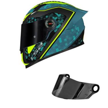 Imagem de Capacete LS2 FF358 Classic S Striker Azul e Amarelo Mais Viseira Fumê,