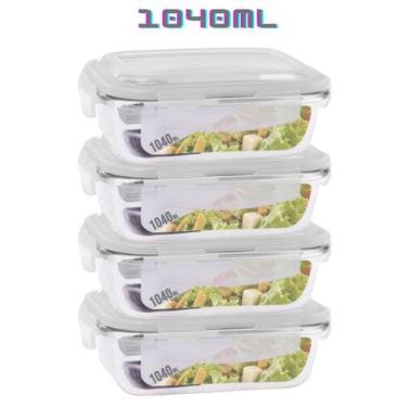 Imagem de Kit 4 Potes de Vidro 1040ml Marmita Tampa Plastico 4 Travas - Vari tud