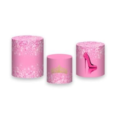 Imagem de Trio de Capas de Cilindro - Princesa 15 Anos Efeito Glitter Pink 027 -
