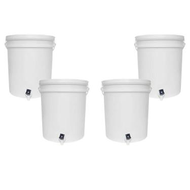 Imagem de Kit 4 Baldes Com Alça Tampa Torneira 5 Litros Branco Atóxico Maturação