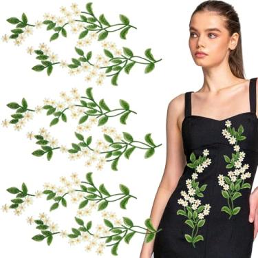 Imagem de 3 pares de apliques de renda verde com folhas de floresta, aplique de videira, aplique bordado de margarida, bordado, acabamento boêmio, colarinho, enfeite decorativo, remendos para roupas, bolsas,