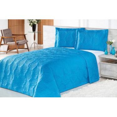 Imagem de Cobre Leito Colcha para Cama Solteiro Dupla Face Azul-Rosas - Casa Imp