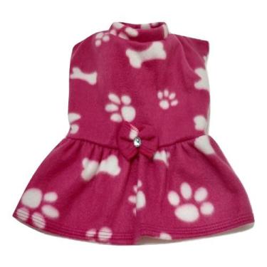Imagem de Vestido de inverno soft cachorro rosa estampa patinhas tam M - Nica Pe