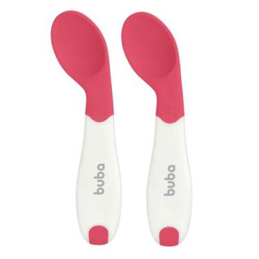 Imagem de Colher de Treinamento para Bebês Curva Silicone Rosa BUBA- Kit C/ 2, K