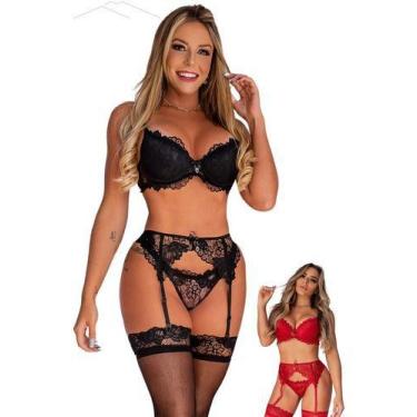 Imagem de Conjunto Lingerie Cinta-liga De Renda Completo Com Meia 7/8 de Present