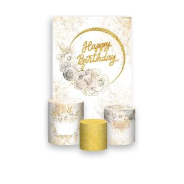 Imagem de Painel De Festa Vertical 1,50 x 2,20 + Trio De Capas Cilindro - Flores