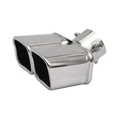 Imagem de OtpOutopa Pontas duplas de escape de 6,35 cm, entrada universal de aço inoxidável, quadrada, ponta dupla, tubo de escapamento de carro, modificação de tubo de cauda de garganta, ponta do silenciador (curvado, prata)