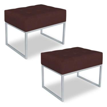 Imagem de Kit 02 Puffs Lisa Suede Marsala Base Metálica Industrial Prata - Palla