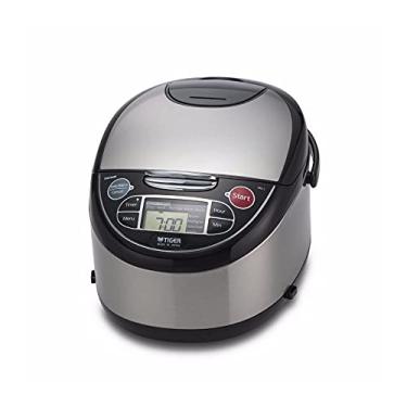 Imagem de Tiger Panela de arroz Micom Corporation JAX-T10U-K 5,5 xícaras (não cozida) com vaporizador de alimentos e panela lenta, aço inoxidável preto