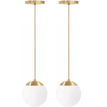 Imagem de 2 x Luminárias Lustre Pendente 2m Jabuticaba Globo Vidro 15cm Metal Te