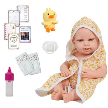 Imagem de Bebê Tipo Reborn Larinha Com Saída de Banho Patinho Fofa - Cegonha Reb