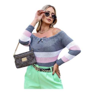 Imagem de Blusa Feminina Ciganinha Tricot Cordão Listrada Longa - EUC STORE, Gra