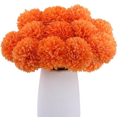 Imagem de Rowfad Crisântemos artificiais flores de seda laranja bola flores falsas mães flores para casamento, outono, ação de graças, decoração de casa (12, laranja)