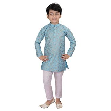 Imagem de Tathastu Conjunto de pijama kurta de algodão festivo para meninos, Azul-celeste, 4-5 Year