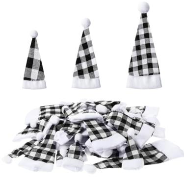 Imagem de SATINIOR 48 peças de 17 cm, 11,8 cm, 7,8 polegadas, mini chapéus de Papai Noel chapéu de Natal pirulito chapéu de doces garrafa pirulito (padrão branco preto)