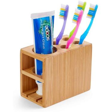 Imagem de Porta Escova Dente Suporte Bambu Creme Dental Banheiro - Mimo Style