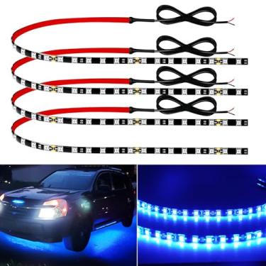 Imagem de Tira de luz LED de 12 V de 45,7 cm conectável azul para carro, motocicleta, carrinho de golfe, caminhões, barco, marítimo, impermeável, tira de luz LED, pacote com 4