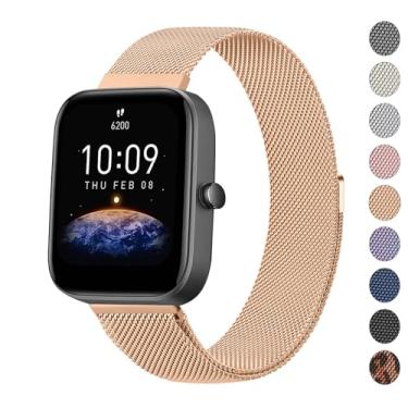 Imagem de AK Pulseira de metal para Amazfit GTS / GTS 4 / GTR mini, pulseira de aço inoxidável de 20 mm, pulseira de substituição magnética para relógio inteligente Amazfit Bip/Bip 3, feminino e masculino (ouro
