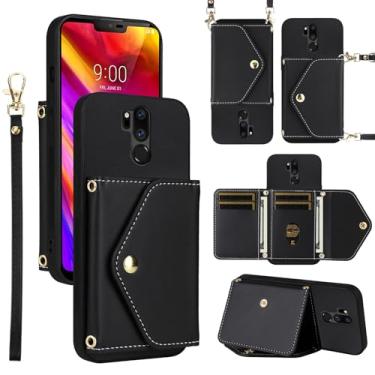 Imagem de Dswteny Capa carteira para LG G7 ThinQ com alça de ombro, suporte de cartão de crédito para celular LGG7 One G 7 Plus LG7 Fit LG7ThinQ 7G Thin Q G7+ G7thinq LGG7thinq Mulheres Homens Preto