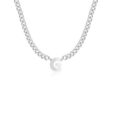 Imagem de Jwicklirrng Colar com inicial A a Z para homens, meninos, aço inoxidável, 6 mm, corrente cubana com pingente de letra inicial para namorado, dia dos pais, joias, presentes, Aço inoxidável, Zircônia