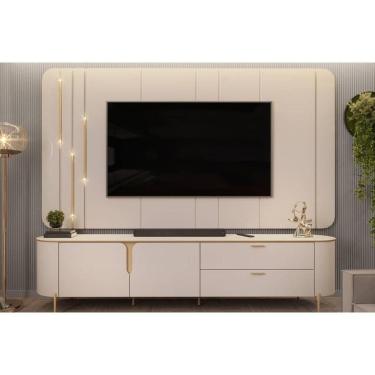 Imagem de Rack Bancada C/painel P/tv Até 75 Polegadas Celine 100% Mdf Led 241x189cm Off White - Dj Móveis