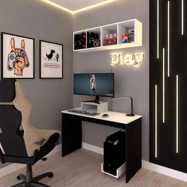 Imagem de Escrivaninha com Nicho e 2 Suportes Buzy Branca e Preta - Bramov