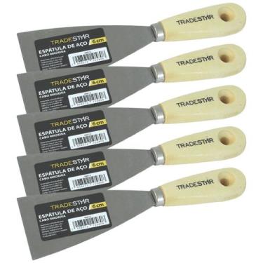 Imagem de Kit 5 Espátula 6 cm Aço Gesso Massa Corrida Multiuso  Drywal - Tradest