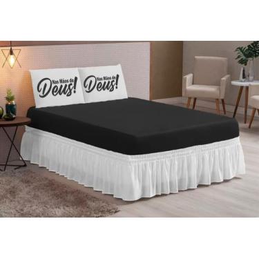 Imagem de jogo lençol casal queen 03 peças Deus preto branco - vitheotex enxovai