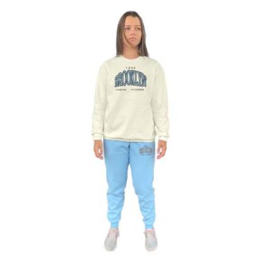 Imagem de Conjunto de Moletom Feminino Blusa Sem Capuz e Calça Jogger Estampado 