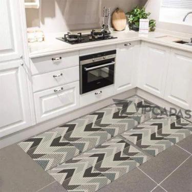 Imagem de Tapete Cozinha Emborrachado Antiderrapente Kit Com 3 Peças Zig Zag Cin