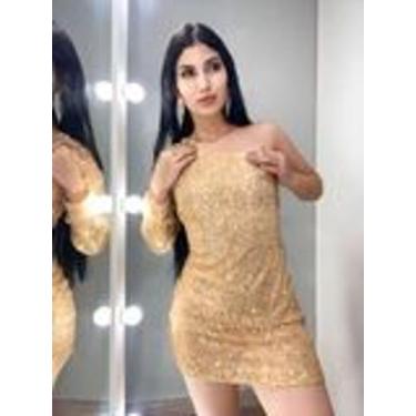 Imagem de Vestido mula manca brilhoso tubinho vestido curto uma manga só G - BY