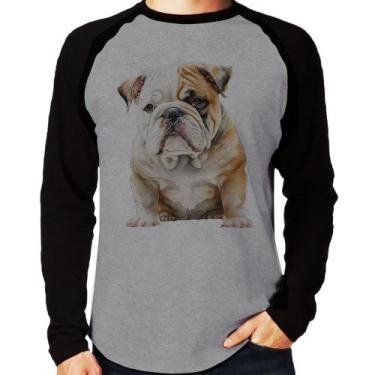 Imagem de Camiseta Raglan Bulldog-Inglês Manga Longa - Foca na Moda, Cinza, Pret