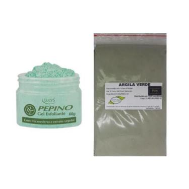 Imagem de Argila Pura Verde 500g e Gel Esfoliante Pepino Clareia - Lucy's e PEM 