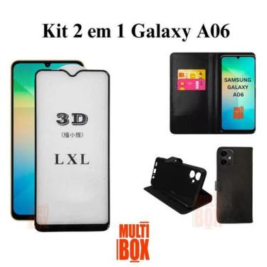 Imagem de Kit Capa Carteira Flip Preta para Samsung Galaxy A06 + Película 3D de 