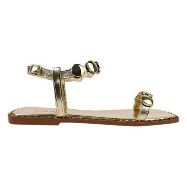 Imagem de Sandália Feminina Rasterinha Baixa Bico Quadrado Detalhe Esferas Fivel