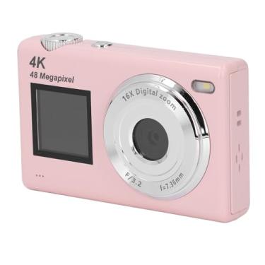Imagem de Câmera Digital 4K para Fotografia, Filmadora Com Zoom Digital 16X, Foco Automático Com Tela Dupla, Câmera Portátil de 48 MP Anti-vibração Com Filtros de Beleza para Viagens (Rosa)