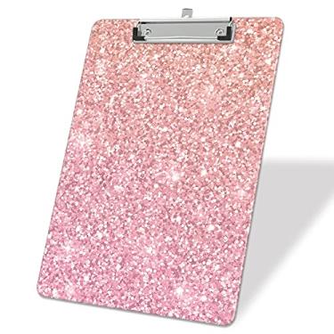Imagem de ZAXMEY Prancheta de plástico de 22,8 cm x 31,7 cm, prancheta de tamanho carta padrão com clipe de perfil baixo para sala de aula, escritório, estudante, mulheres, homem, crianças, estampa personalizada bonita decorativa, escamas rosa