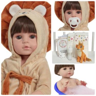 Imagem de Boneco Bebê Reborn Corpo 100% Vinil Enxoval Leão 12 Itens - Cegonha Re