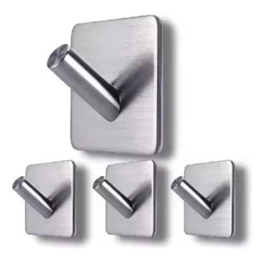 Imagem de Kit 4 Ganchos Autoadesivos Inox Suporte Toalha Pendurador de Pano Port