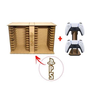 Imagem de Porta 22 Jogos FÍSico + Porta Controle Ps Gamer Laser Mdf Madeira - AT