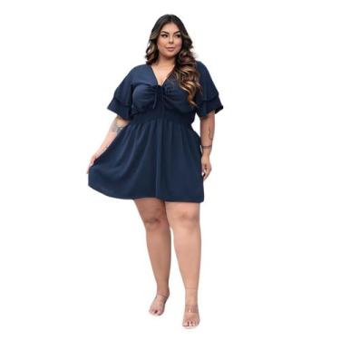 Imagem de Macaquinho Shorts e Saia Plus Size - Reyn Store, Azul marinho, G1